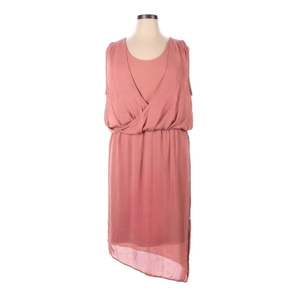 H By Halston Draped Size 16 Asymmetrical Coral Pink Sleeveless Midi Dress